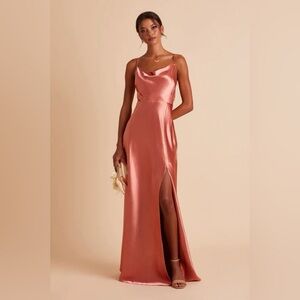 Birdy Grey Lisa Long Dress in Shiny Satin Terracotta